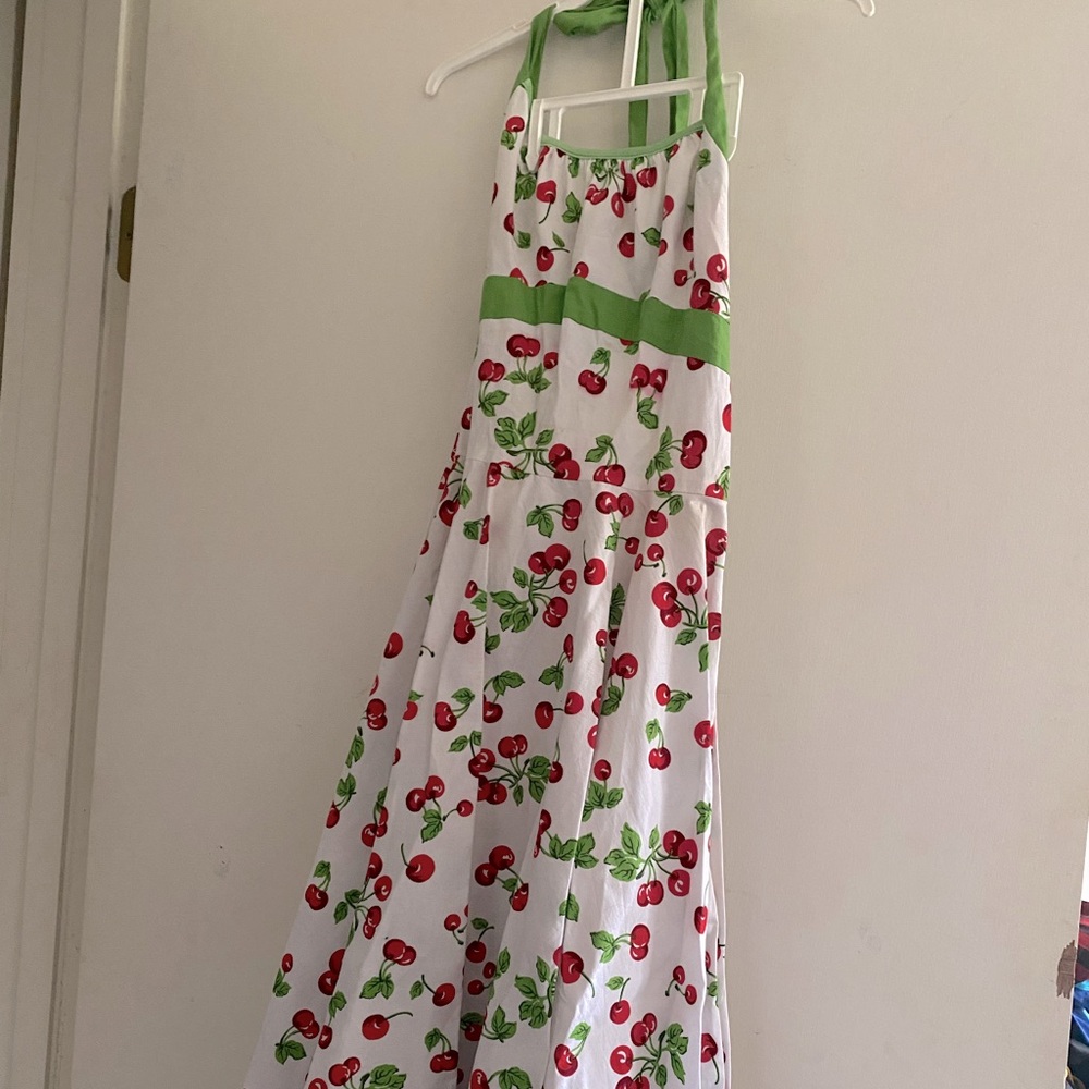 Pinup Couture Halter Golightly Cherry Dress, sz S Red White